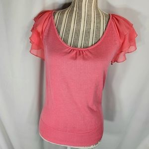 Monsoon Coral Tiered Ruffle Short Sleeve Top Size 8